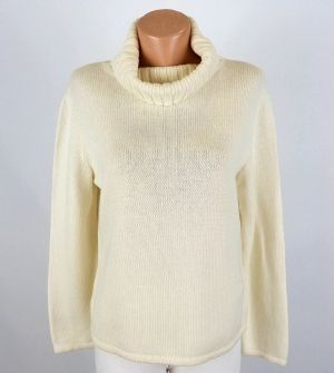 L-XL Плътен вълнен кремав пуловер