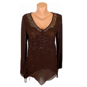 M Красива шоколадова шифонова блуза с украси
