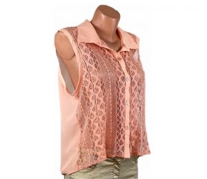 L-XL Прасковена блуза с дантела