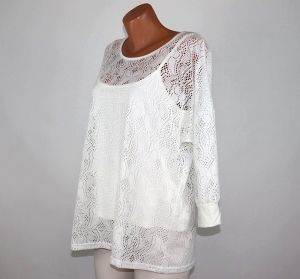 XL-XXL Бяла еластична дантелена блуза