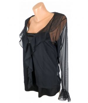L Черна блуза с волани от лек мрежест плат