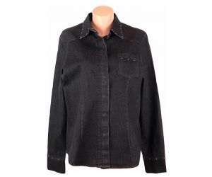 L-XL Черна джинсова риза с камъчета