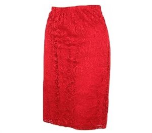 Червена еластична дантелена пола на ластик