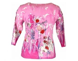 Розова трикотажна  памучна блуза с украси