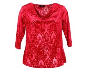 Червена кадифена блуза с гръцко деколте