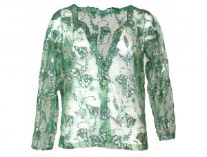 Еластична зелена блуза с пайети