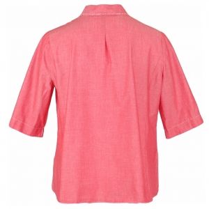 Розова риза с бродерии и вдигната яка