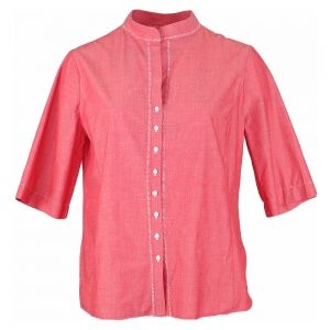 Розова риза с бродерии и вдигната яка