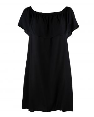 Черна рокля със смъкнато деколте на ластик Janina