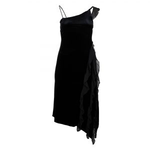 Черна официална рокля от плюшена материя